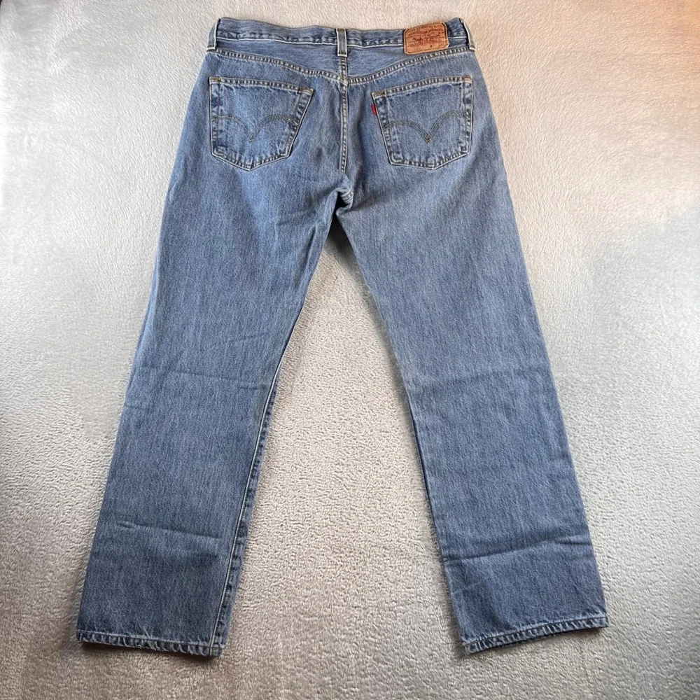 Levis 501 Original Straight Leg Button Fly Blue Denim Jeans Mens 35x30